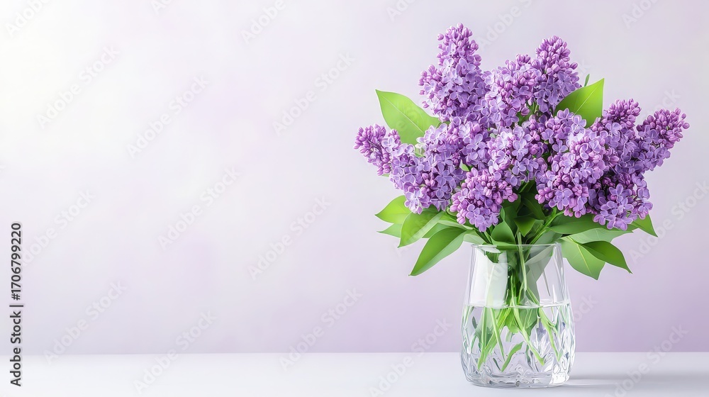 Obraz premium Beautiful lilac bouquet in crystal-clear vase stylish