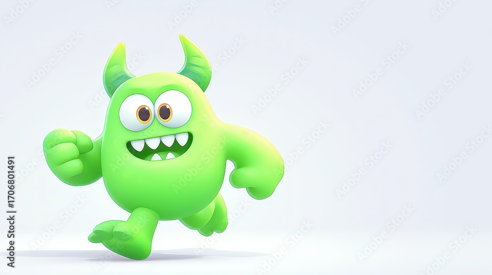 Fototapeta premium Goofy monster cartoon character with big teeth tiny