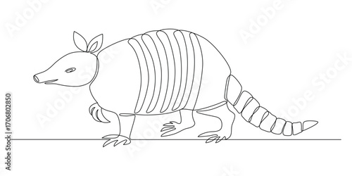 Animal armadillo, continuous one line drawing, minimalism, abstract, placental mammals, symbol of Texas and survival in harsh conditions, one line. Editable vector outline