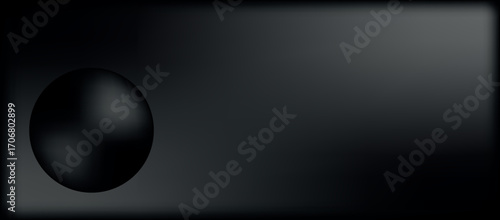 Abstract black gradient background with smooth spherical shape on the left side for modern design applications and creative projects with copy space.