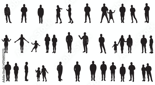 Diverse Human Silhouettes A Vector Illustration Collection of Standing, Walking, and Interacting People in Silhouette Form