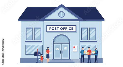 Post Office Building Flat Art Isolated on White Background