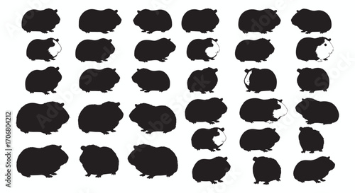 Collection of Guinea Pig Silhouette Vector Illustration Graphics, Diverse Poses and Sizes, Adorable Rodent Companions