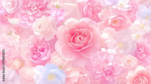Soft pastel flowers background with blooming roses an