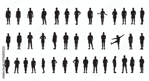 Diverse Human Silhouettes A Vector Illustration Featuring Various Poses and Figures, Silhouette Vector Illustration Concept.