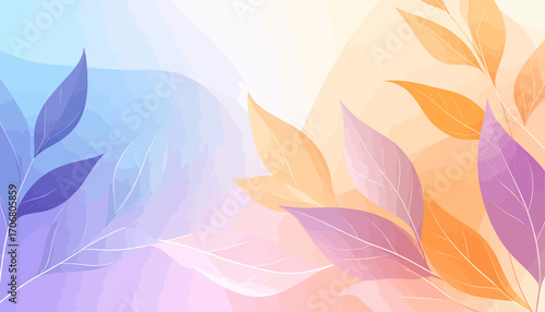 Soft Pastel Watercolor Leaves Background.