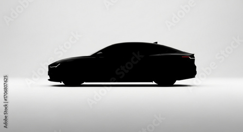 Silhouette of a sleek black car with a streamlined design against a white background studio shot created with generative ai
