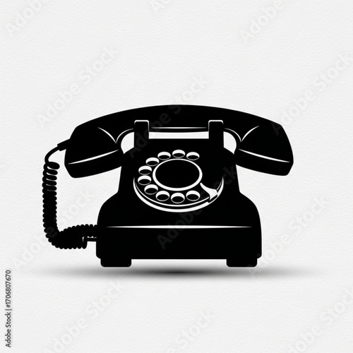 Illustration of a vintage rotary dial telephone with handset and coiled cord in black and white style created with generative ai