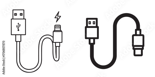 Illustration of two usb charging cables with different connectors on a white background design element