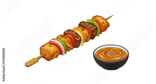 Beef satay and sauce 