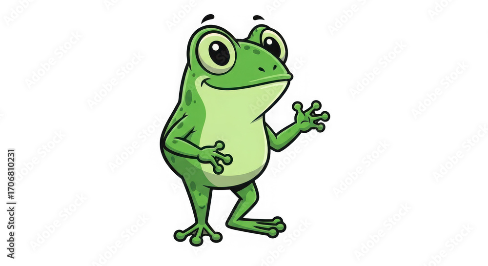 Naklejka premium Charming cartoon frog character waving hello playful amphibian green creature adorable wildlife art for children's books and digital content transparent background