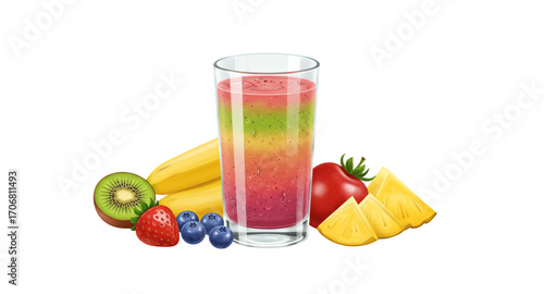 glass of juice with fruits