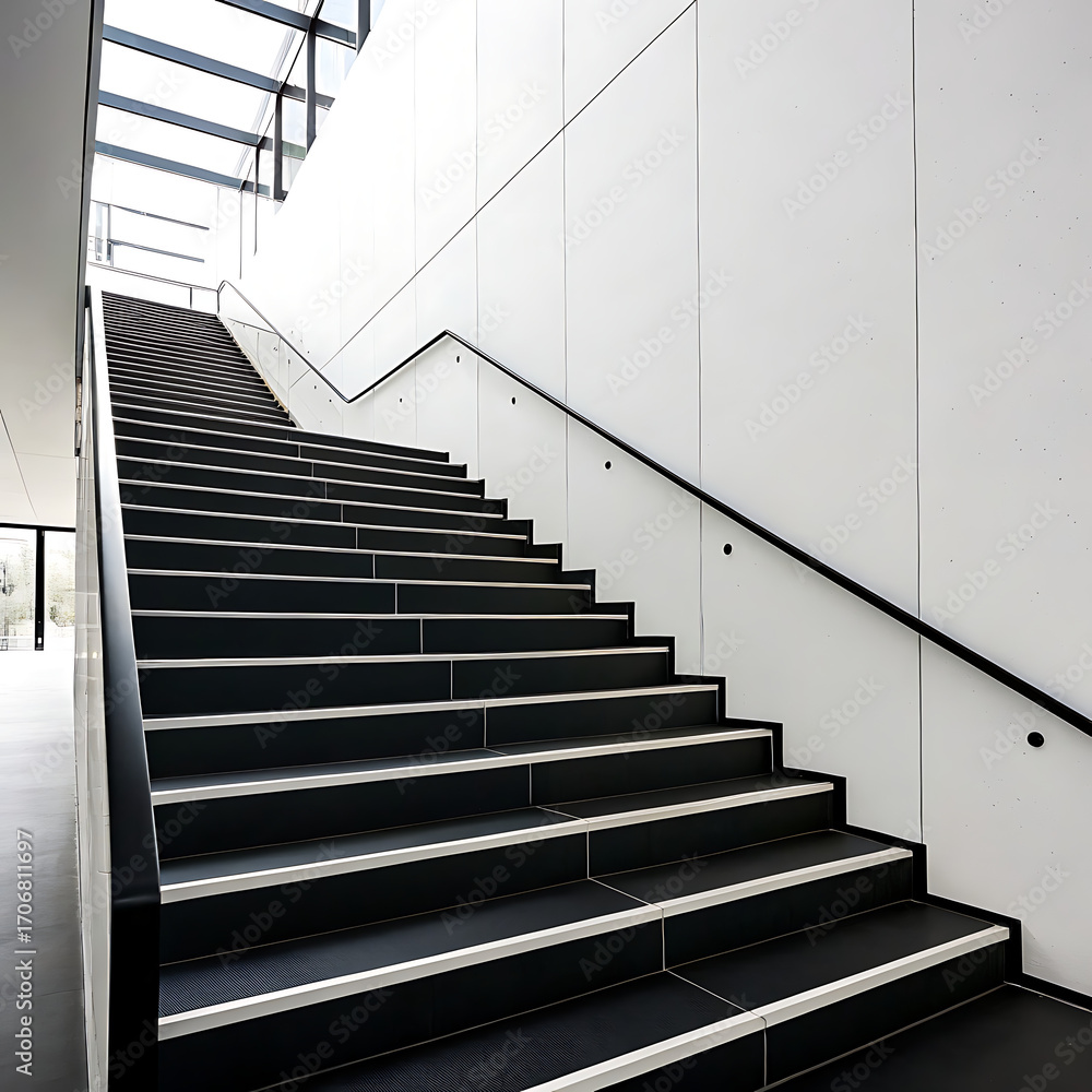 Fototapeta premium Modern staircase ascending towards natural light