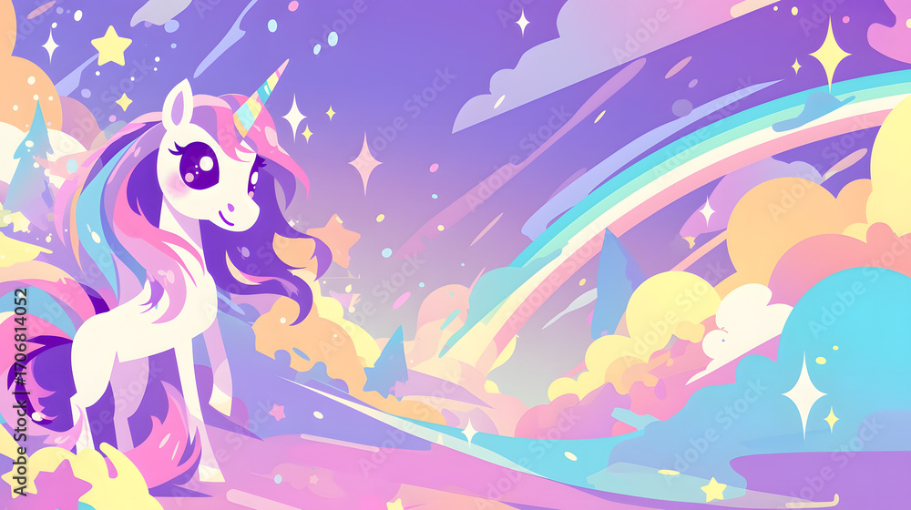Fototapeta premium Colorful pony flat vector comic style abstract background