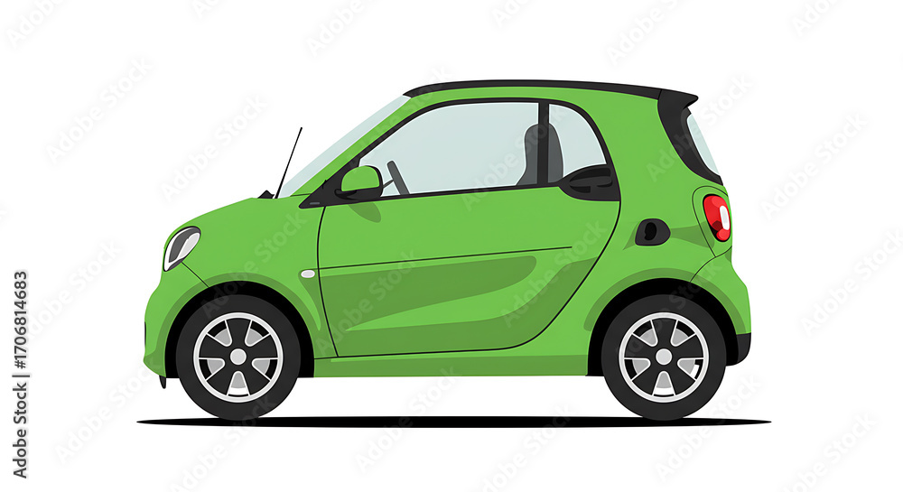 Naklejka premium Green Smart Car Side View White Background