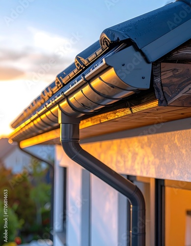 Close-up of modern house gutter