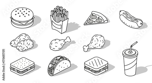 Fast Food Icons Delicious Line Art Graphics