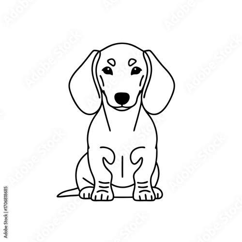 A charming dachshund dog vector illustration sitting calmly with a sweet expression on its face in a simple yet endearing line art style on a clean white background perfect for
