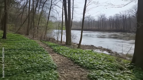 Forested riverbank path