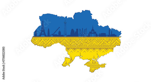 Vibrant map of Ukraine showcasing its rich culture and industrial landmarks.