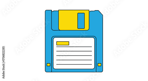 A retro floppy disk with a blue casing and a yellow shutter representing an old storage device.