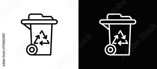 Trash Can Icon In Black And White Filled Style