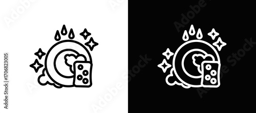 Dishwashing Icon In Black And White Filled Style