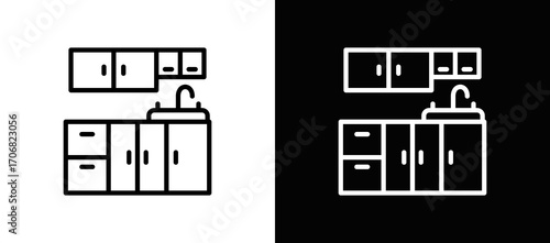 Kitchen Cleaning Icon In Black And White Filled Style