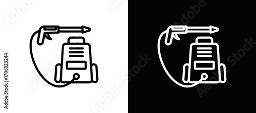 Pressure Washer Icon In Black And White Filled Style