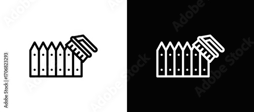 Fence Cleaning Icon In Black And White Filled Style