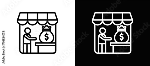 Small Biz Fund Icon In Black And White Filled Style