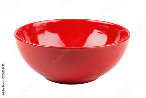 a red bowl with a white background