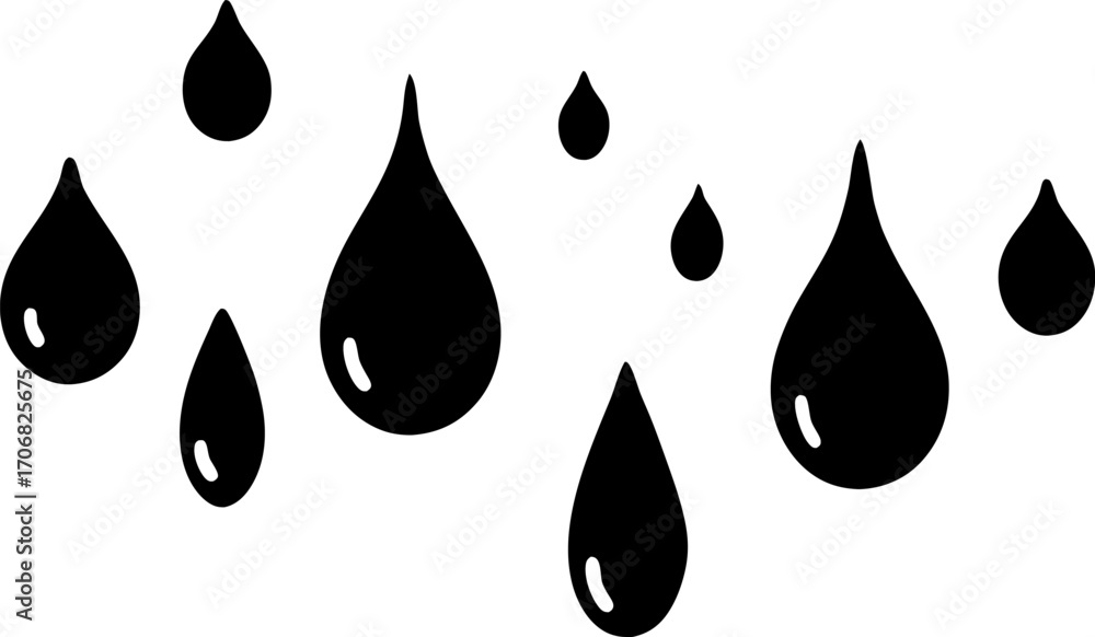 A Set of High Resolution Ink Splatters Featuring Drips