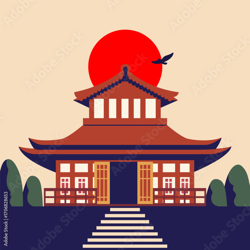 Vector Illustration of Traditional Japanese Architecture