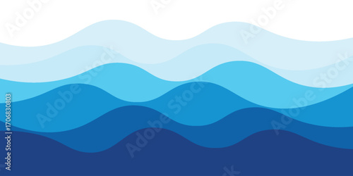 Sea waves layered vector background illustration and sea beach