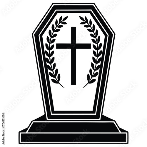 A black silhouette of a grave