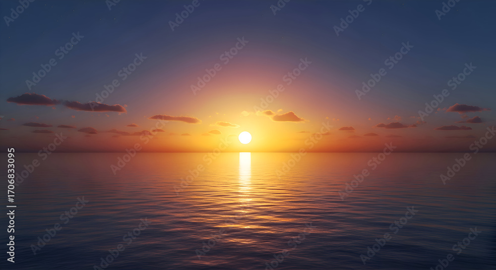 Naklejka premium Ocean Sunset Reflection with Calm Water