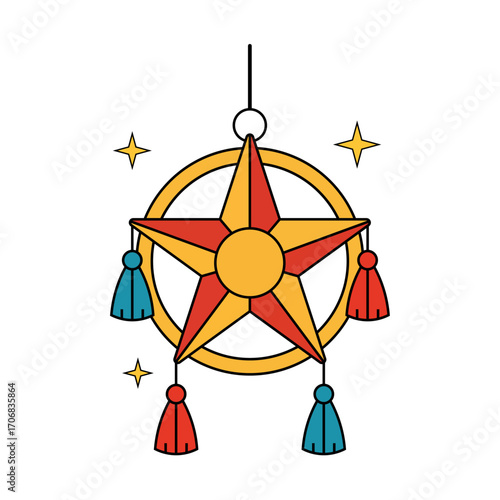 Philippine parol lantern illustration in bright star shape with festive colors, a traditional Christmas decoration symbol perfect for holiday and cultural design projects.