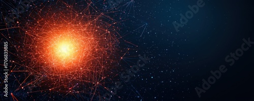 A vibrant abstract visualization of interconnected lines and glowing nodes, representing energy, networks, or cosmic phenomena in a dark backdrop.