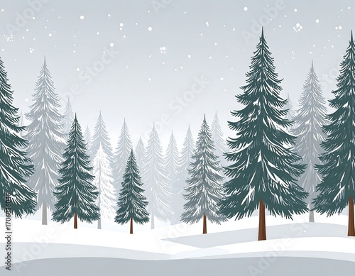 Winter forest landscape with snow
