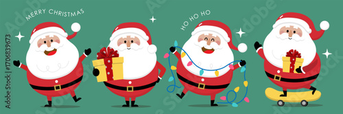 Merry Christmas and happy new year greeting card 2026 with cute Santa Claus collection. Holiday cartoon characters set. -Vector