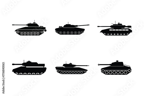 Bold Black Silhouette of Modern Military Tank Side View Vector Illustration