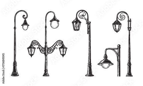 vintage Street lighting engraving vector style