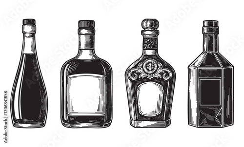 set of vintage alcohol bottle 