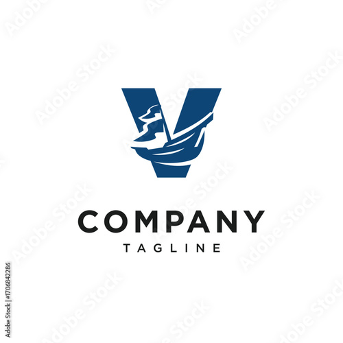 Letter V Sailing Logo Icon Vector
