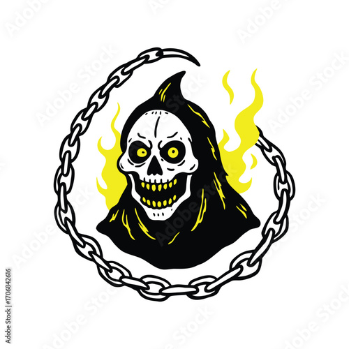  Vector Grim Reaper in a Chain Circle isolated on a white background
