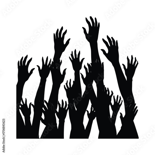 Reaching Hands Silhouette isolated on a white background