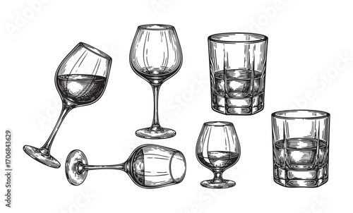 set of glass hand drawn vector 