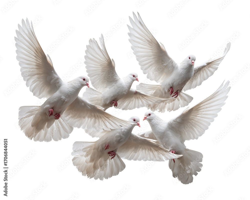 Fototapeta premium Flock of doves flying together