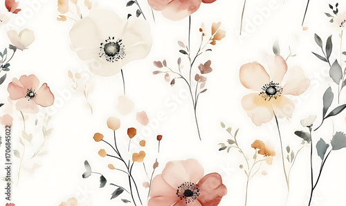 Floral or leaf pattern background suitable for wallpaper, fabric, or decorative design. Soft colors and natural style, ideal for digital and print use.
